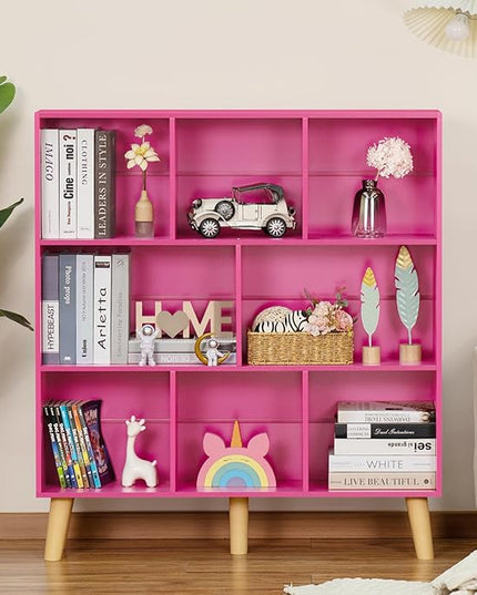LEYAOYAO Bookshelf,3 Tier Book Shelf with Legs,Pink Modern Bookshelf,Large Freestanding Open Modern Bookshelves,Display Bookcases Decor Furniture for Nursery - LeafyLoom