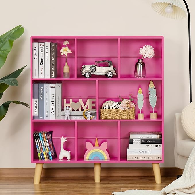 LEYAOYAO Bookshelf,3 Tier Book Shelf with Legs,Pink Modern Bookshelf,Large Freestanding Open Modern Bookshelves,Display Bookcases Decor Furniture for Nursery - LeafyLoom