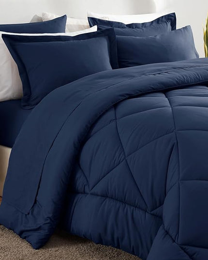 CozyLux Twin Bed in a Bag Comforter Set with Sheets 5 Pieces for Girls and Boys Navy Blue All Season Bedding Sets with Comforter, Pillow Sham, Flat Sheet, Fitted Sheet and Pillowcase - LeafyLoom