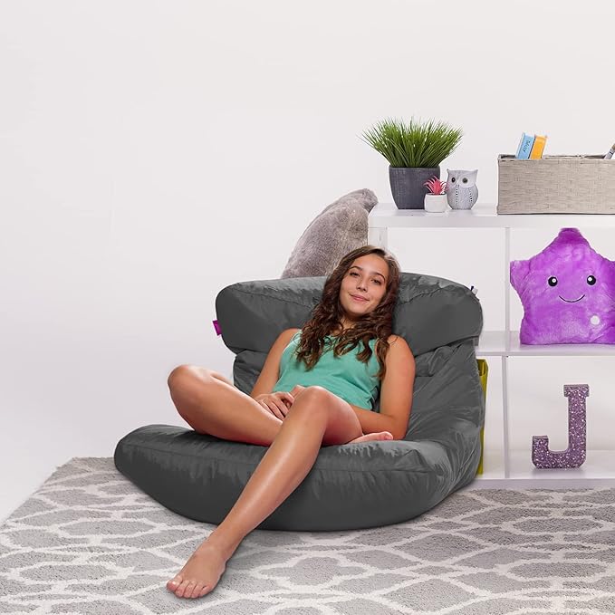 Posh Creations Structured Comfy Seat for Bedrooms and Dorm Rooms, Large Bean Bag Chair, Laguna Lounger, Charcoal Gray - LeafyLoom