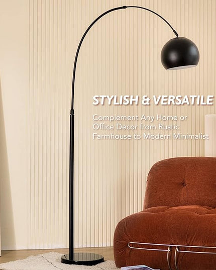 Arc Floor Lamps Metal Shade, BlackFloor Lamp Over The Couch, 360° Rotatable Standing Lamp for Reading Office, Bedroom, Living Room - LeafyLoom