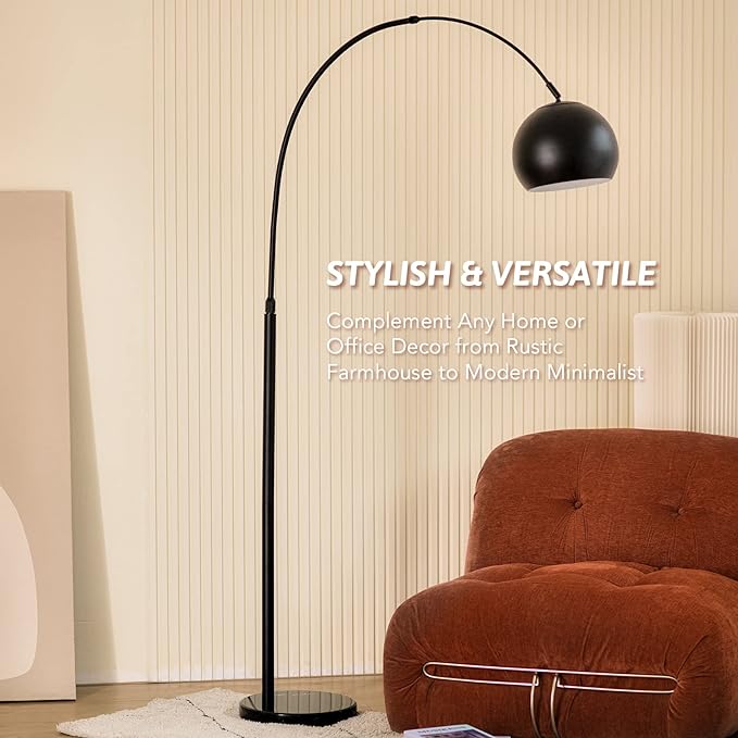 Arc Floor Lamps Metal Shade, BlackFloor Lamp Over The Couch, 360° Rotatable Standing Lamp for Reading Office, Bedroom, Living Room - LeafyLoom