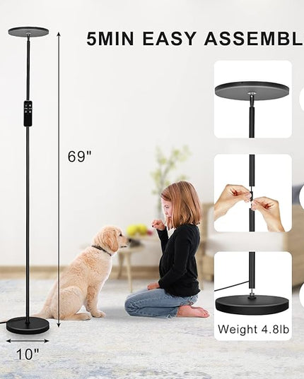Floor Lamp, Upgraded 36W 3600LM Super Bright Torchiere LED Floor Lamps for Living Room, Stepless Dimmable Color Temperature 2700K-6500K with Remote & Touch Control, Standing Light for Bedroom Office - LeafyLoom