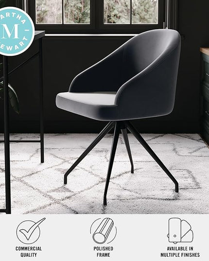 Martha Stewart Sora Stationary Swivel Task Chair with Sloped Arms for Home Office in Gray Velvet with Oil Rubbed Bronze Frame - LeafyLoom