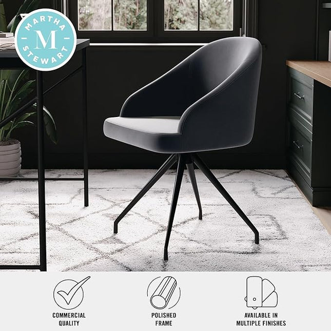Martha Stewart Sora Stationary Swivel Task Chair with Sloped Arms for Home Office in Gray Velvet with Oil Rubbed Bronze Frame - LeafyLoom