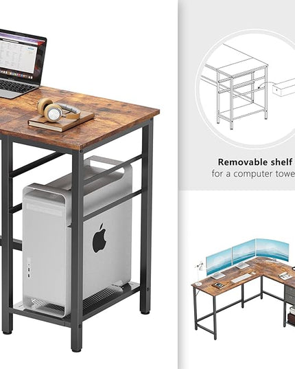 BANTI L-Shaped Computer Desk, Home Office Corner Desk with Non-Woven Drawer, Sturdy Writing Table, Space-Saving,Brown - LeafyLoom