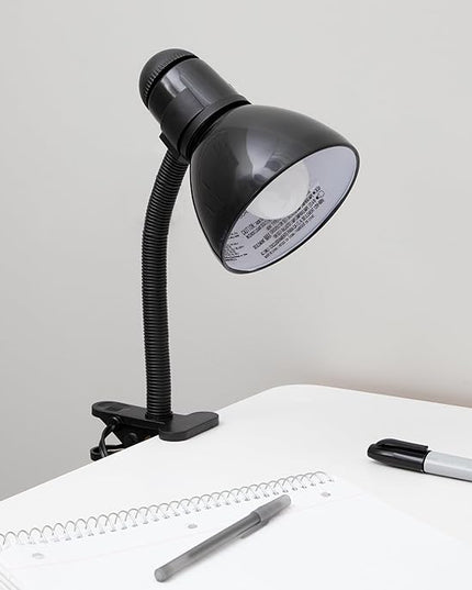 V- Light Black Adjustable Desk Lamp with Heavy Duty Clamp Clip, Flexible Gooseneck Lamp, Bed Light, Reading Lamp, or Study Light, 14 inches - LeafyLoom