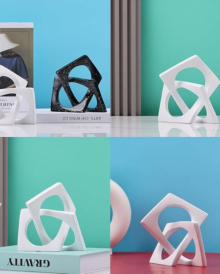 DOVDOV Geometric cube white knot decorations, geometric sculptures, modern home decorations for home decor accents, dining tables, on shelves, consoles, entryway tabletop centrepieces - LeafyLoom