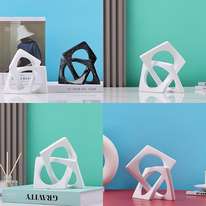DOVDOV Geometric cube white knot decorations, geometric sculptures, modern home decorations for home decor accents, dining tables, on shelves, consoles, entryway tabletop centrepieces - LeafyLoom