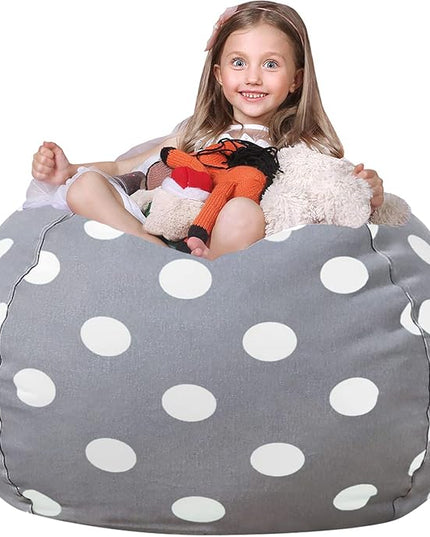 Wekapo Stuffed Animal Storage Bean Bag Chair Cover for Kids | Stuffable Zipper Beanbag for Organizing Children Plush Toys Large Premium Cotton Canvas (Gray Dot, XX-Large) - LeafyLoom