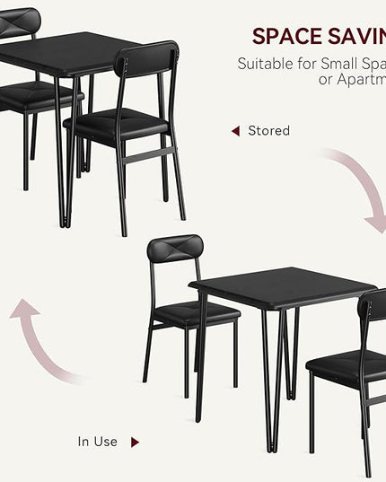 IDEALHOUSE Black Dining Table for 2-Small Square kitchen Dining Dinner Room Tables Set,Space Saving Wood Modern Dinette Accent Furniture for Breakfast Nook, Apartment,Home Office Small Space, 3 Piece - LeafyLoom