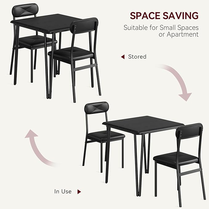 IDEALHOUSE Black Dining Table for 2-Small Square kitchen Dining Dinner Room Tables Set,Space Saving Wood Modern Dinette Accent Furniture for Breakfast Nook, Apartment,Home Office Small Space, 3 Piece - LeafyLoom
