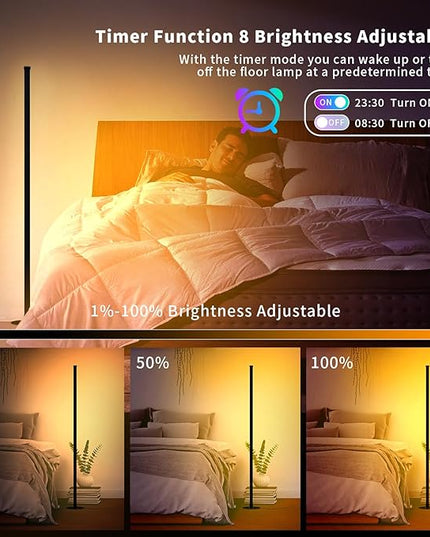 RGB Floor Lamp, LED Corner Lamp Works with Alexa, with Music Sync, with App and Remote Control, 16 Million Colors & 68+ Scene, Color Changing Standing Floor Lamp for Bedroom Living Room - LeafyLoom