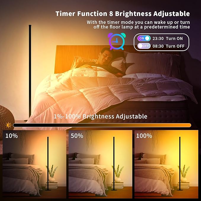 RGB Floor Lamp, LED Corner Lamp Works with Alexa, with Music Sync, with App and Remote Control, 16 Million Colors & 68+ Scene, Color Changing Standing Floor Lamp for Bedroom Living Room - LeafyLoom