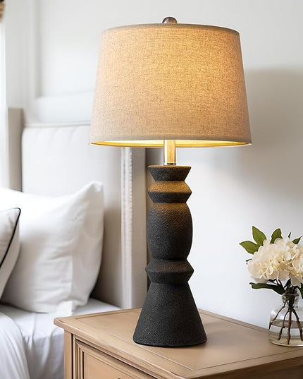 Oneach 25.75'' Farmhouse Black Ceramic Table Lamp Set of 2 for Living Room Rustic Table lamp Bedroom Nightstand Lamp End Table Lamps - LeafyLoom