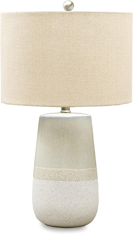 Signature Design by Ashley Shavon Contemporary 27" Textured Neutral Glaze Table Lamp, Beige & White - LeafyLoom