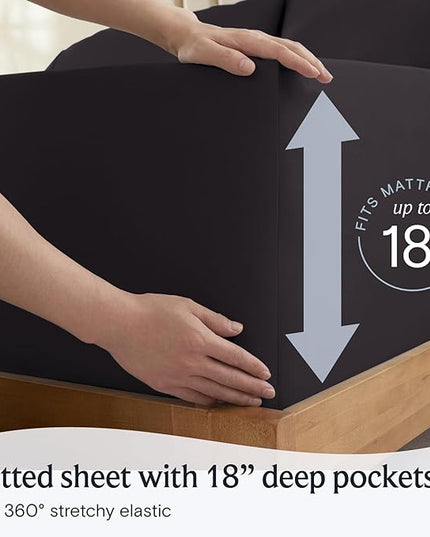LuxClub 4 PC Sheet Bed Sheets Deep Pockets 18" Eco Friendly Wrinkle Free-Kids-Fitted Sheets Machine Washable Hotel Bedding Silky Soft - Black Twin - LeafyLoom