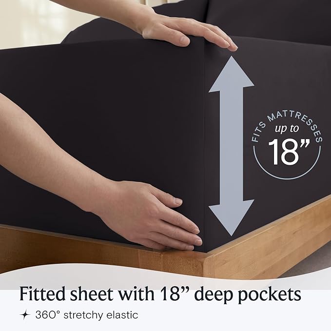 LuxClub 6 PC King Sheet Set, Breathable Luxury Bed Sheets, Deep Pockets 18" Wrinkle Free Cooling Bed Sheets Machine Washable Hotel Bedding Silky Soft - Black King - LeafyLoom