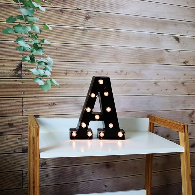 Light Up Black Alphabet Marquee Letters Sign LED Marquee Number Lights Sign for Night Light Home Bar Christmas Lamp Birthday Party Wedding Decoration A - LeafyLoom