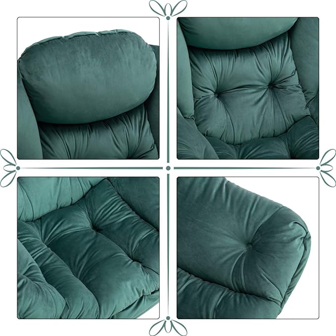 HollyHOME Modern Fabric Large Lazy Chair, Accent Oversized Comfy Reading Chair, Thick Padded Cozy Lounge Chair with Armrest, Leisure Sofa Chair for Living Room, Bedroom, Dorm, Dark Atrovirens - LeafyLoom