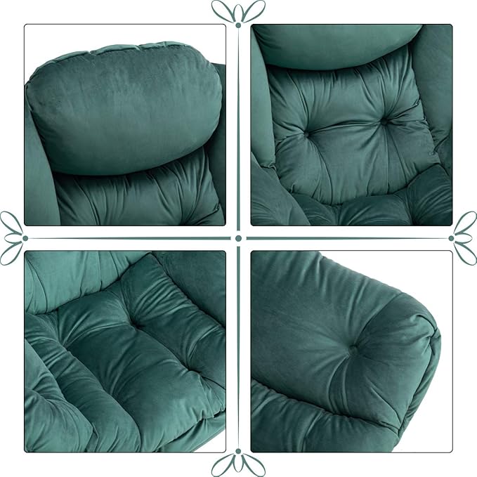 AbocoFur Modern Fabric Large Lazy Chair, Accent Oversized Comfy Reading Chair, Thick Padded Cozy Lounge Chair with Armrest, Leisure Sofa Chair for Living Room, Bedroom, Dorm, Dark Atrovirens - LeafyLoom