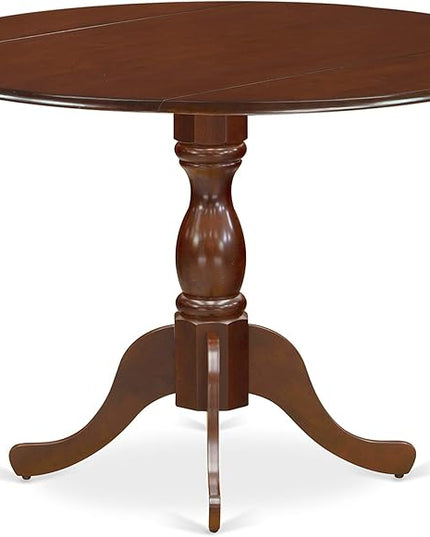 East West Furniture DMGA5-MAH-32 5 Piece Dining Set Includes a Round Dining Room Table with Dropleaf and 4 Light Beige Linen Fabric Upholstered Parson Chairs, 42x42 Inch, Mahogany - LeafyLoom