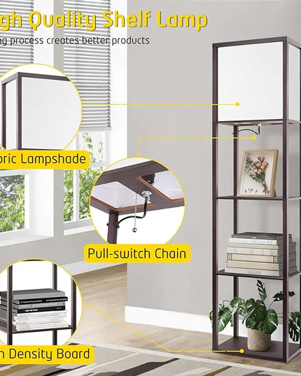 Floor Lamp with Shelves Plus, 4-Tier Modern Shelf Floor Lamp with 2700 4000K 5000K Color Selectable, Display Lamp for Living Room Bedroom Office, 15W LED Bulb(Walnut). - LeafyLoom