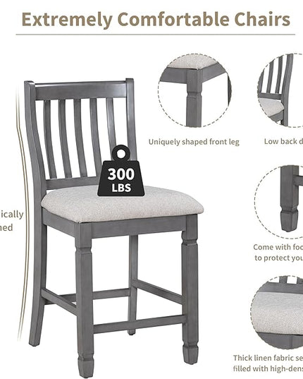 NicBex Dining Room Table Set for 4 Breakfast Nook Table Set 5-Piece Counter Height Dining Table Set in 2 Table Sizes with 4 Folding Leaves and 4 Upholstered Chairs for Dining Room, Gray+Beige - LeafyLoom