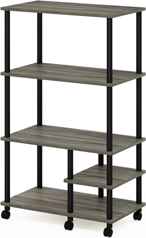 Furinno Turn-N-Tube 4-Tier Toolless Kitchen Storage Shelf Cart, French Oak Grey/Black - LeafyLoom