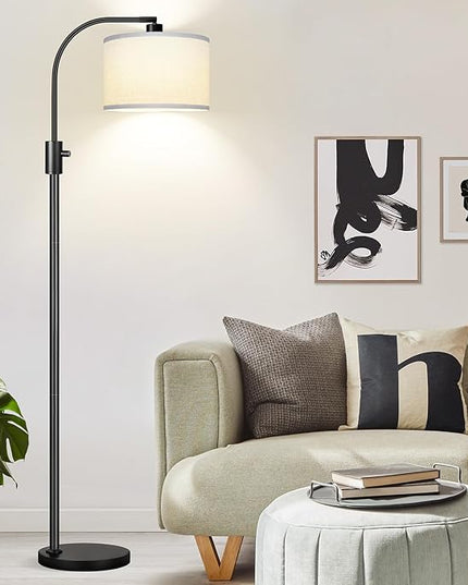 Nintiue Dimmable Floor Lamp, 1200 Lumens LED Edison Bulb Included, Arc Floor Lamps for Living Room Modern Standing Lamp with Linen Shade - LeafyLoom