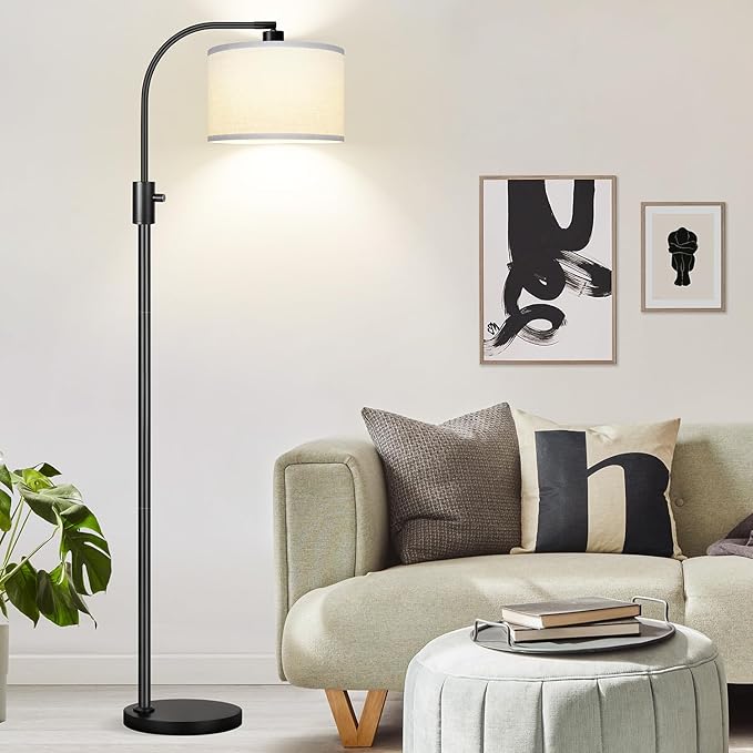 Nintiue Dimmable Floor Lamp, 1200 Lumens LED Edison Bulb Included, Arc Floor Lamps for Living Room Modern Standing Lamp with Linen Shade - LeafyLoom