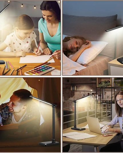 LED Desk Lamp with USB Charging Port Whole White for Home Office Essentials Table Lamp with Eye-Caring 4 Color Temperature Touch Control Stepless Dimming Desk Light for College Dorm - LeafyLoom