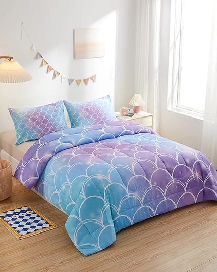 beeweed 3 Piece Kid Comforter Set Queen Size, Colorful Scale Bedding Set for Teen Boys Girls - LeafyLoom