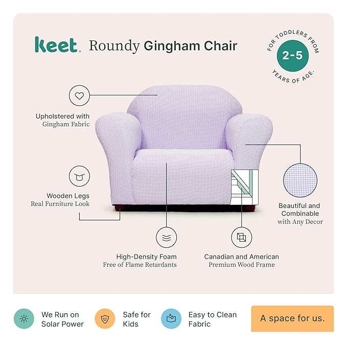 KEET Roundy Kid's Chair, Gingham Chair Only, Lavender - LeafyLoom