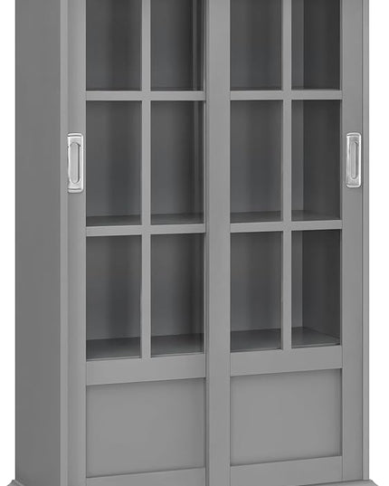 Aaron Lane Bookcase with Sliding Glass Doors, Gray - LeafyLoom