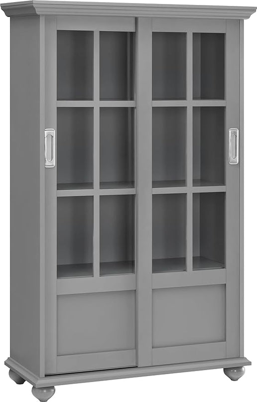 Aaron Lane Bookcase with Sliding Glass Doors, Gray - LeafyLoom