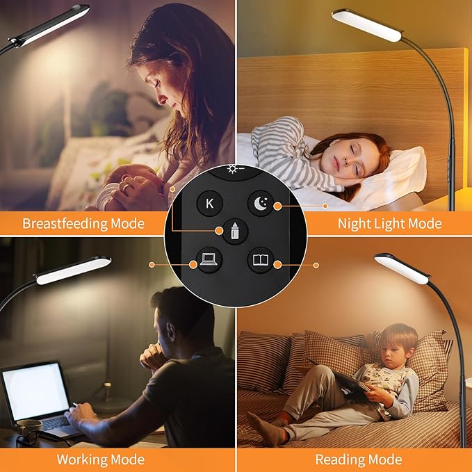 [2024 New] Frideko LED Floor Lamp, 18W 1800LM Super Bright Floor Light with Remote & Touch Control, Dimmable Timing 4 Colors Eye Caring Reading Light, Gooseneck Modern Standing Lamp for Living Room - LeafyLoom