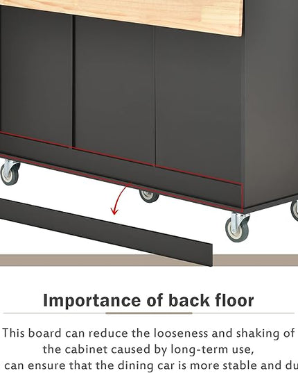 52.7 Cart with Wood Top and Drop Leaf Breakfast Bar, Rolling Mobile Island Towel Rack,Large Storage Cabinet Kitchen Table for Dinning Room, Black, 52.76 Inch - LeafyLoom
