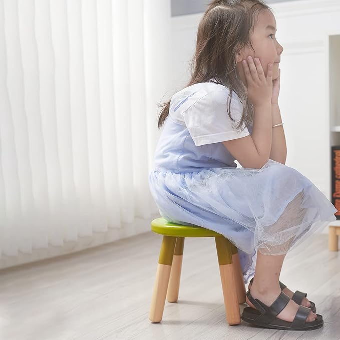 9 Inch Kids Solid Hard Wood Fruit Chair, Crafted Hand-Painted Wood with Assembled Four-Legged Sitting Stool, Bedroom, Playroom, Orange Furniture Stool for Toddler, Children, Boys, Girls(Orange) - LeafyLoom