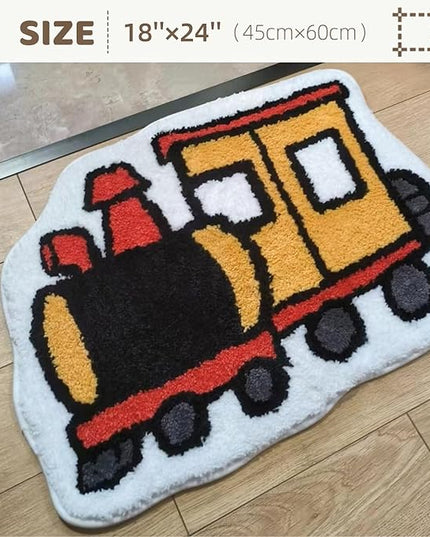 Bedroom or Bathroom Rug for kids - 24x16 in; 100% Soft Microfiber Kids Bathroom Mat; Decorative Kids Area Rug, for Boys Girls Kids, 18x24 Inches (Locomotive) - LeafyLoom