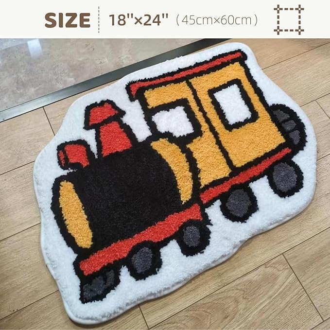 Bedroom or Bathroom Rug for kids - 24x16 in; 100% Soft Microfiber Kids Bathroom Mat; Decorative Kids Area Rug, for Boys Girls Kids, 18x24 Inches (Locomotive) - LeafyLoom