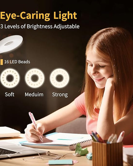 Clip on Light for Bed & Desk, Reading in Bed, Dorm, Flexible Gooseneck, Battery Operated Rechargeable Clamp Lamp for Headboard, Eye-Caring LED Light with 3 Brightness Modes - LeafyLoom