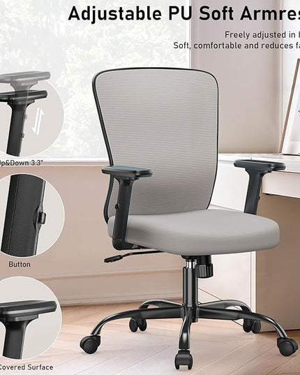 Office Chair, Ergonomic Desk Chair with Adjustable High Back, Breathable Mesh Computer Chair with Adjustable Armrests, Rolling Swivel Comfy Task Chairs, Executive Chair for Home Office - LeafyLoom