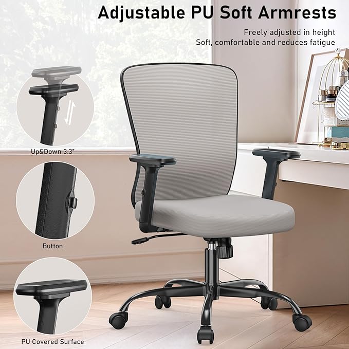 Office Chair, Ergonomic Desk Chair with Adjustable High Back, Breathable Mesh Computer Chair with Adjustable Armrests, Rolling Swivel Comfy Task Chairs, Executive Chair for Home Office - LeafyLoom
