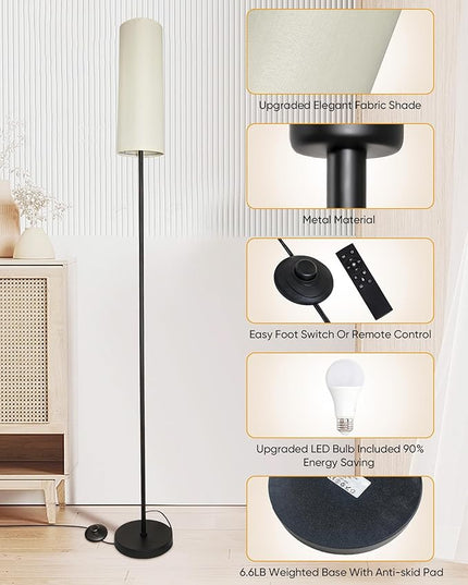 Modern Floor Lamp, LED Floor Lamp with Remote Control and Stepless Dimmable Colors Temperature & Brightness, Standing Lamps for Living Room Bedroom Office,Reading,9W Bulb Included(Beige) - LeafyLoom