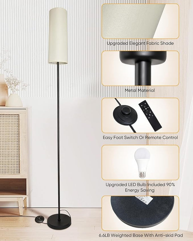Modern Floor Lamp, LED Floor Lamp with Remote Control and Stepless Dimmable Colors Temperature & Brightness, Standing Lamps for Living Room Bedroom Office,Reading,9W Bulb Included(Beige) - LeafyLoom