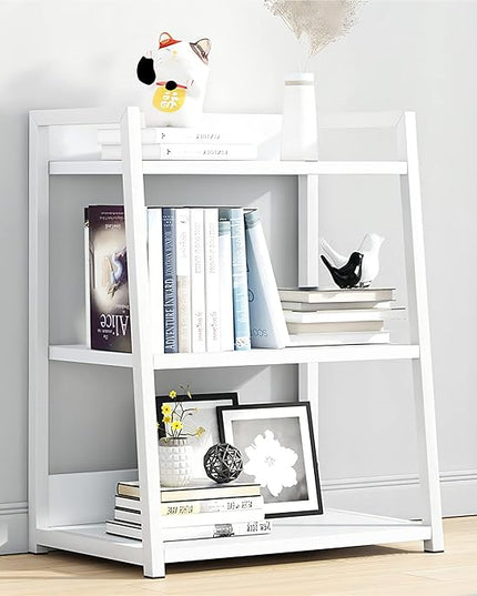 IOTXY 3 Tier Open Bookshelf - Steel and Wood Display Stand, 50CM Width Floor-Standing Bookcase, White - LeafyLoom