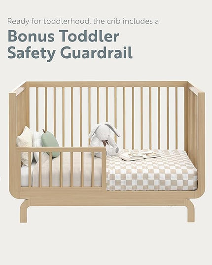 Storkcraft Santorini Deluxe 5-in-1 Convertible Crib with Bonus Toddler Guardrail (Driftwood) – GREENGUARD Gold Certified, Toddler Guardrail Included in Box, Fits Standard Crib Mattress - LeafyLoom
