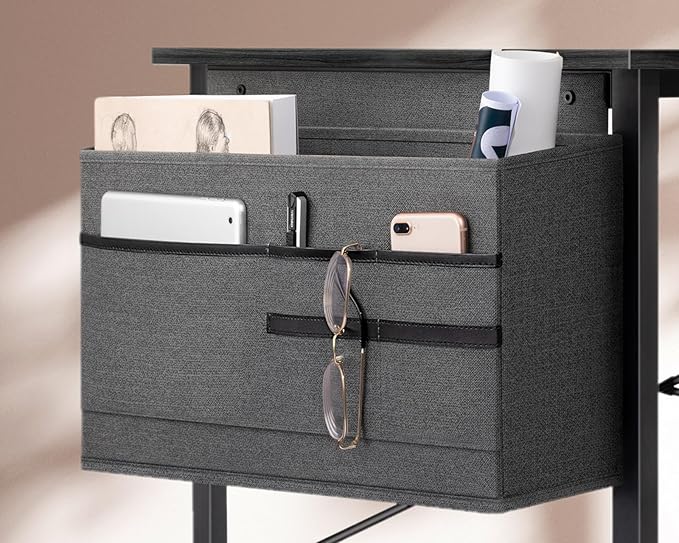 KKL Small Desk with Power Outlets and USB Port Computer Desk for Home Office Gaming Simple Modern Style Writing Desks with Storage Bag Headphone Hook, 48 inch, Black - LeafyLoom