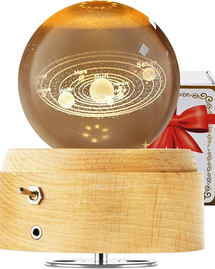 Crystal Ball Globe Solar System Music Box LED Night Light Lamp, Best Decor Gifts for Father Dad Husband Men Boyfriend Girlfriend Mom Women Wife Daughter Kids, Graduation Birthday Anniversary Wedding - LeafyLoom